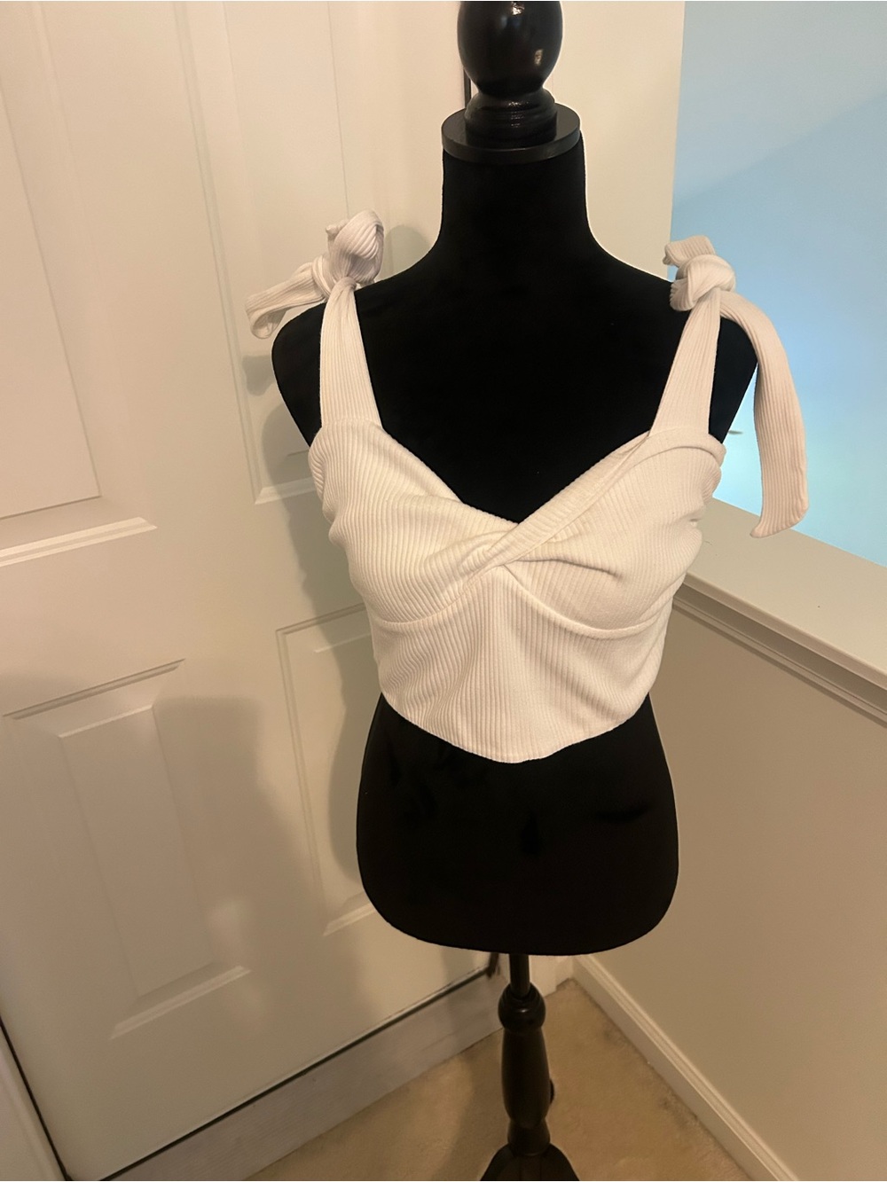 REVOLVE White Tie-Shoulder Ribbed Crop Top